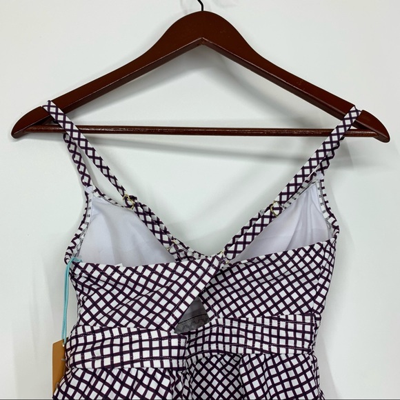 Kona Sol Burgundy Purple White Patterned Adjustable Tankini Bikini Top New Nwt - Picture 6 of 15